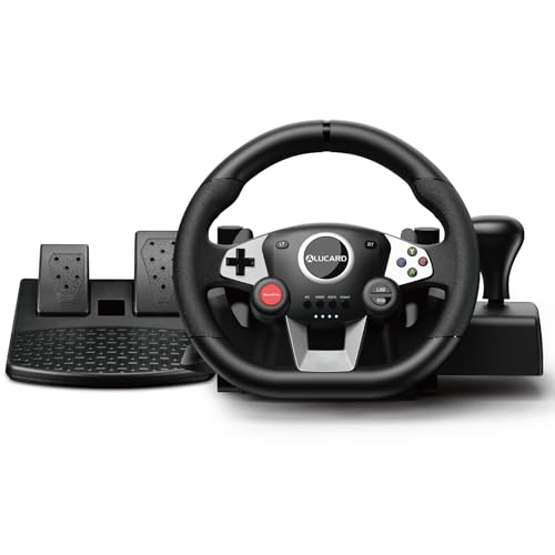 VooFun Racing Wheel, Gaming Lenkrad Kompatibel für PC/ PS4/ Switch/ PS3/ Xbox One/Xbox 360, PC Lenkrad mit Pedalen, 270 Grad, Programmierbare Tasten, Vibrationen Feedback, Schwarz