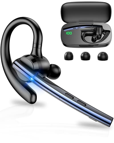 New Bee Bluetooth Headset mit 72h Spielzeit Bluetooth V5.1 Freisprech Headset Handy mit LED Ladecase Freisprecheinrichtung Ohr mit CVC 8.0 und ENC Dual Mikrofon für iPhone/Android/Laptop