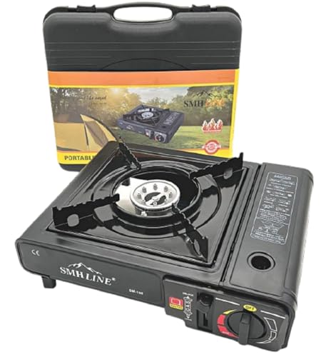 SMHLINE® Campingkocher Gaskocher Set excl. Gaskartuschen 227g Butan Gas Camping Herd Outdoor Tischgrill 1 flammig Piezozündung Tragekoffer