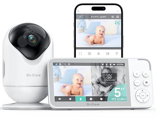 Dr.Care VistaView 5” Smart WiFi Babyphone mit Clip-Halterung – 2K HD Kamera, App-Steuerung, Weinen- & Bewegungsalarm, Nachtsicht, 5000mAh Akku, Zwei-Wege-Audio, Mehrbenutzer, Dreifache Sicherheit
