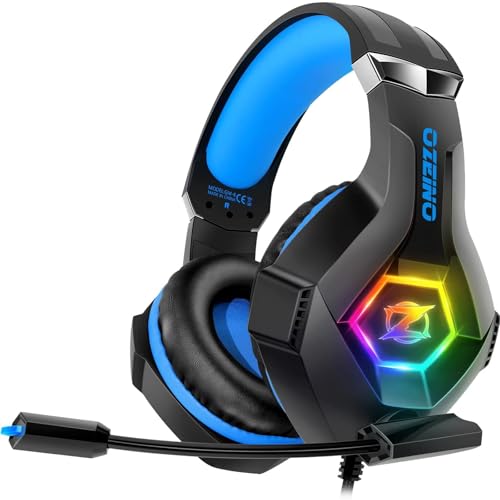 Ozeino Gaming Headset for Xbox Ps4 Ps5 PC, Ps4 Headset with Microphone 3D Surround Sound Headphones Noise Cancelling RGB Lights