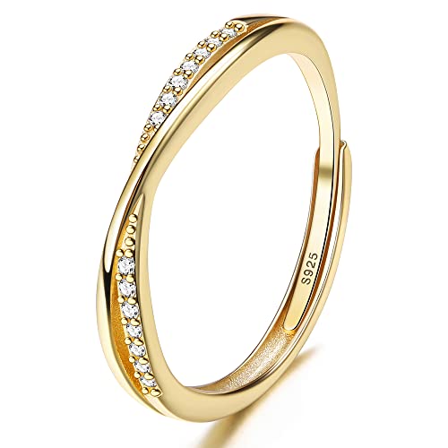 JeweBella Ring Damen Silber 925 Verstellbare Zirkonia Ring Silber/Gold/Roségold Minimalistisch Eheringe Verlobungsring Trauringe Fingerring Damen Schmuck