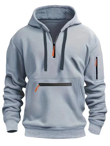 MakingDa Herren-Kapuzenpullover mit 1/4-Reißverschluss, Reißverschlusstasche, Kordelzug, Fleece, langärmelig, Trainingsanzug, Oberteil, Manschette, Überkopf-Shirt, schmale Passform, modisch, lässig,