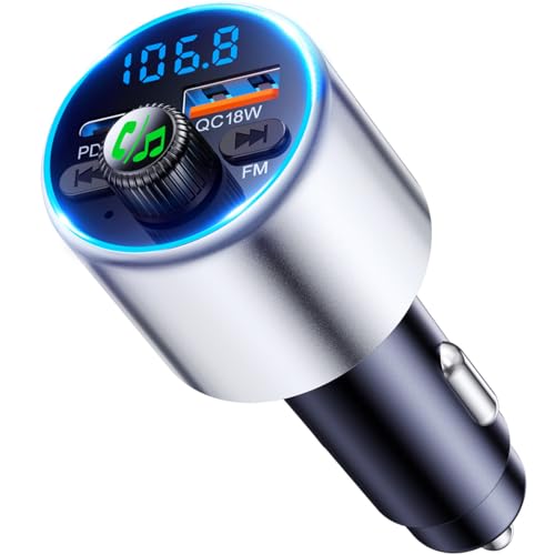 EOIWUY Aufgerüsteter Bluetooth Adapter Auto, [Schnellladung] FM Transmitter Auto Bluetooth 5.3 mit PD36W & QC3.0 18W, [HiFi-Kristallklarem Sound] Freisprechanlage KFZ Ladegerät GPS-Module
