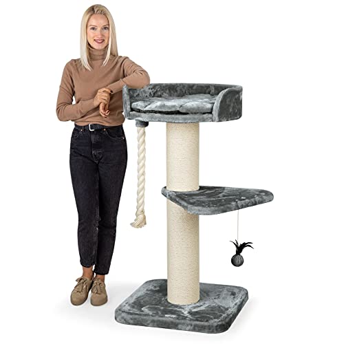 HAPPYPET Premium Kratzbaum Grosse Katzen Stabil 'Felix' - Katzenbaum, Kletterbaum, für Maine Coon, Natursisal, Dicke Stämme mit 18 cm, 120 cm Hoch