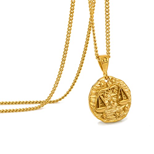 Speroto Halskette für Herren, Sternzeichen Anhänger, Edelstahl (Waage, Gold)
