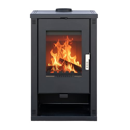 Kaminofen holzofen ALAZ K10M Schwarz 10 kW, Kamin Heizofen Dauerbrandofen Holzofen, Кaminholz Hüttenofen, Кaminfeuer, Briketts Kamin, Fireplace Wood