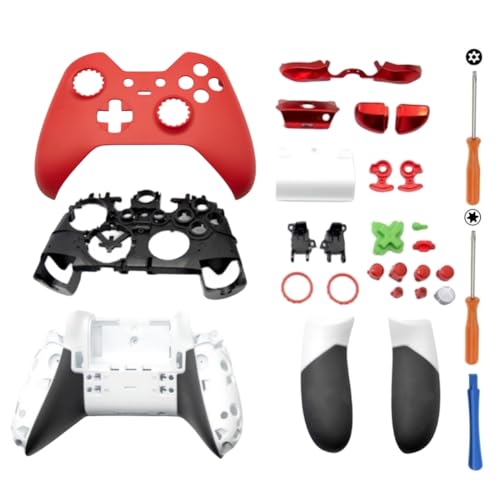 Hzxkqmil Ersatz-Gehäuse Vollschalen-Kit für Xbox One Elite 1st Controller - Inklusive Faceplates Abdeckung Mittlerer Rahmen Seitenschienen ABXY-Tasten LB RB Stoßfänger Zubehör (Rot)
