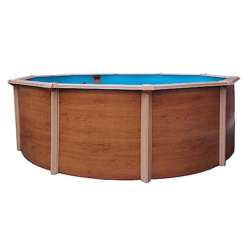 Planet Pool Stahlwandpool rund Classic 360x120 cm, Stahl 0,45 mm Holzoptik, Folie 0,3 mm blau, Overlap