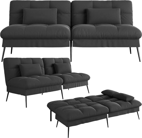 COMHOMA Sofa Schlafsofa mit Schlaffunktion, überzug Futon Klappsofa, Bettcouch, ecksofa, Couch Gästebett, 3-Sitzer Sofa, mit verstellbare Rückenlehne aus Stoff Schwarz