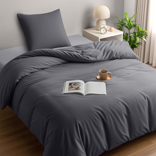 Utopia Bedding Bettwäsche 135x200 Set - Mikrofaser Bettbezug 135x200 cm + 1 Kissenbezug 80x80 cm - Grau
