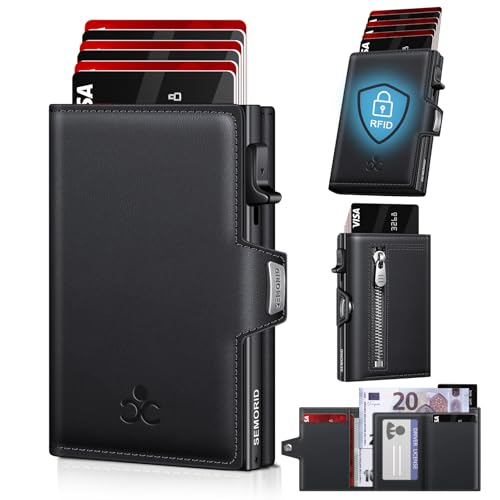 Geldbörse Herren, Portmonee Herren mit Münzfach & RFID Schutz, Slim Wallet Pop-up Kartenetui Herrens, Geldbeutel Herrens für 9-11 Karten ID-Fenster Geldscheinfach Smart Wallet for Men (Schwarz)