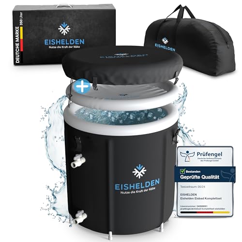 Eishelden Premium Eisbad (80 cm Ø) XL Komplettset - Kryotherapie für Sportler & Anfänger, erleben Sie die regenerative Kälte zu Hause - Eistonne mit 5 dicken Isolierschichten