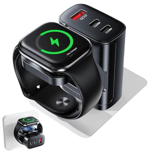 4 in 1 für Apple Watch Ladegerät,40W USB C iPhone Ladegerät PD Schnellladegerät für Apple Watch 10/9/8/7/6/Ultra/SE,USB-C Fast Charger für iPhone 17/16/15 Pro Max,iPad,Airpods Ladestation(Schwarz)