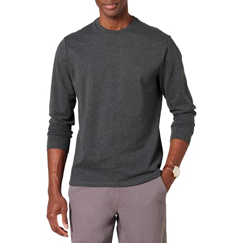 Amazon Essentials Herren Langärmeliges T-Shirt, Schmale Passform, Dunkelgrau Meliert, L