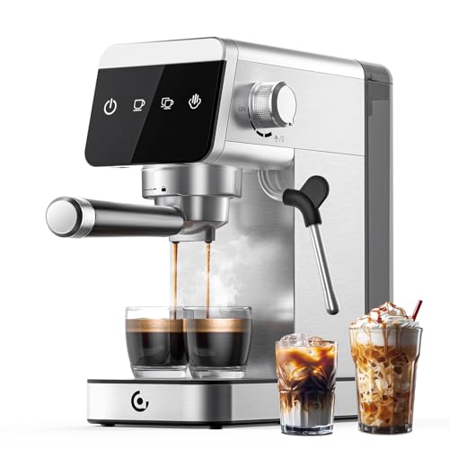 AMZCHEF Siebträgermaschine 20 Bar mit LED-Anzeige Home 2-in-1 Espressomaschine mit 1,2L abnehmbarem Tank für Zuhause Geschenke Kompakte Edelstahl Latte Maschine,1350W