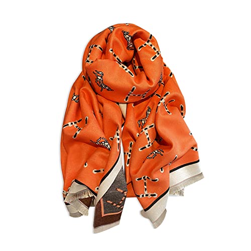 LumiSyne Winter Schal Kaschmir Stolen Für Damen Alphabet Und Retro Pferd Muster Warmer Pashmina Schals Mit Quasten Weiche Lange Schultertuch Stola
