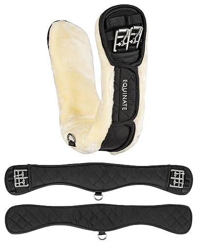 Equinate Kurzgurt Lakewood mit abnehmbaren synthetischem Lammfell 50cm - anatomischer Bauchgurt, Dressurgurt, Sattelgurt Schwarz