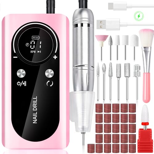Elektrische Nagelfräser-45000 U/Min,12 in 1 Fräser Nägel Professioneller Set, LCD-Display,Verstellbarer Geschwindigkeit,Wiederaufladbare,Tragbar Nagelfräser Für Gelnägel Acrylnägel,Salon und Zuhause