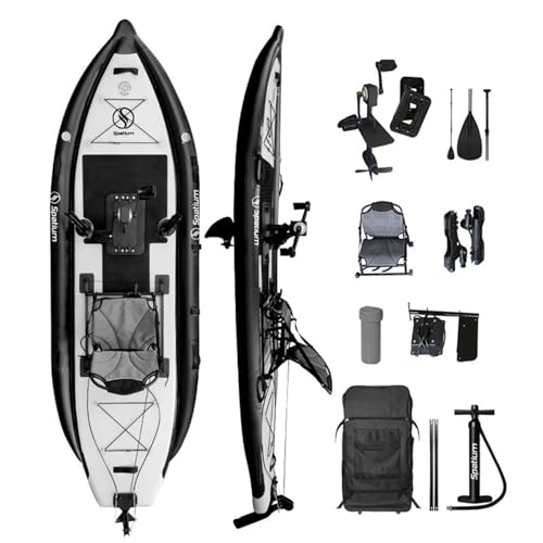 Spatium Aufblasbares Pedal, Angeln, aufblasbares Kajak, Pedalboot, Sitzen, Tretantrieb, Angeln, Kajak für Erwachsene, eine Person, geeignet für Flüsse, Ozeane, Seen, Schwarz