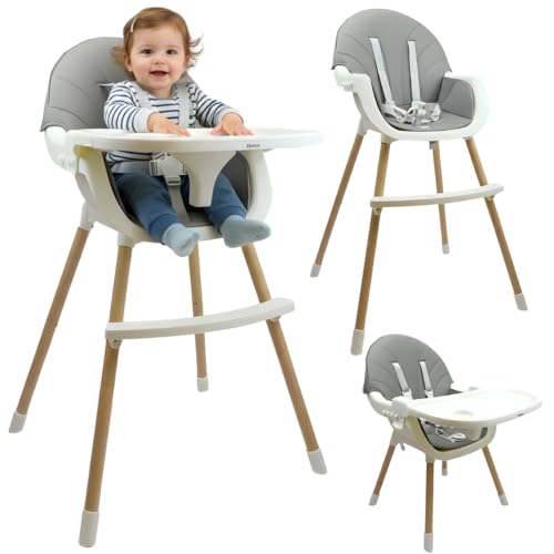 Merkan Stillstuhl 3in1, Babystuhl, Seniorenstuhl, Abnehmbares Tablett, Edelstahl rutschfeste Fuß, 5-Punkt Gurte, Weichsitz, Pflegeleicht, Fußablage