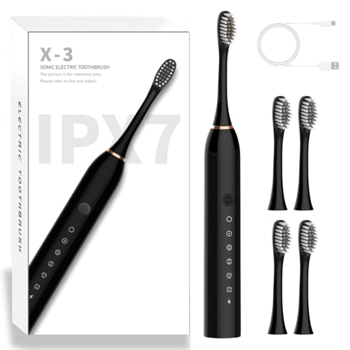 Elektrische Zahnbürste, Schallzahnbürste für Erwachsene und Kinder, Schallzahnbürsten mit 4 Bürstenköpfen 42000 VPM 6 Modi, Electric Toothbrush, Integrierter 2-Minute