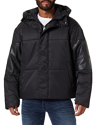 Armani Exchange We Beat as one B13 Men's Sustainable, Faux Leather Insert, Hooded Neck, Casual FitShell JacketBlackExtra Extra Large
