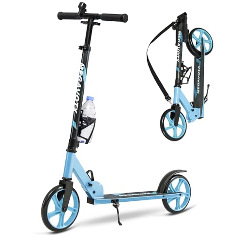 Megavotx Klappbarer Kinderroller mit 20 cm Rädern – Scooter für Kinder ab 8 Jahren und Erwachsene, Höhenverstellbarer Lenker, bis 100 kg belastbar – (Blau)