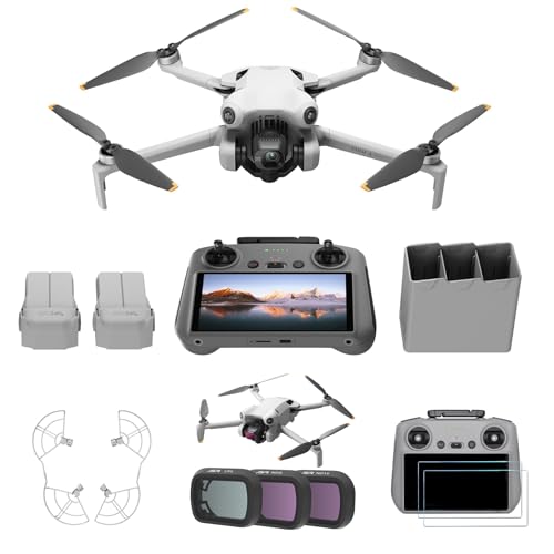 DJI Mini 4 Pro Fly More Combo Bundle, faltbare mini-Drohne mit 4K HDR-Videokamera, 34 Minuten Flugzeit, Video-Übertragungsreichweite, C0 (Filter 3Set + Displayschutzfolie + Propellerschutz)