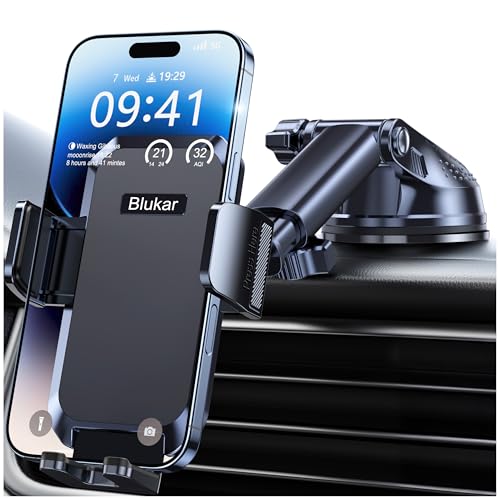 Blukar Handyhalterung Auto, [Upgrade Saugnapf] Handyhalter für Autos Armaturenbrett & Windschutzscheibe, 360° Drehbar KFZ Handy Halterung mit EIN-Knopf-Release für iPhone, Galaxy, Mate usw.