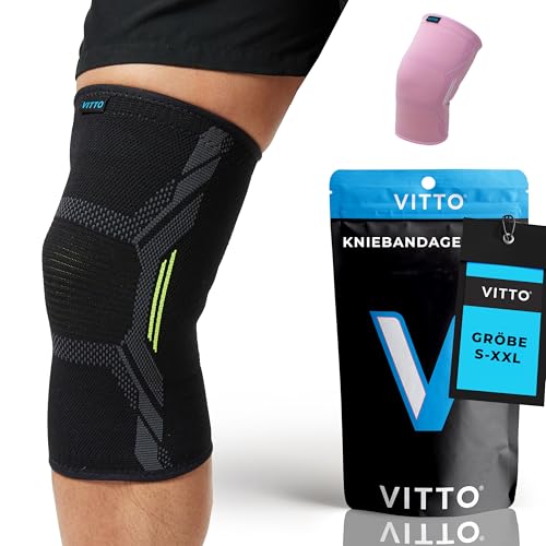 VITTO Kniebandage Männer/Damen - Bandage Knie zur Linderung von Knieschmerzen, Arthrose Knie, Meniskus und Kraftsport (M)