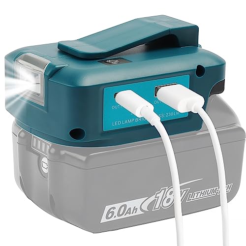 QUPERR - Adp05 Power Source Battery Adapter Arbeitslichtkonverter für Makita 14,4 V & 18 V Akku mit einem Paar USB-Telefon-Ladegerät-Schnittstelle, mit schnurloser DC-Port-Taschenlampe (Nur Adapter)