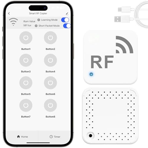 WIOONI Smart RF Fernbedienung-Hub mit Lichtsensor, WiFi Lernender RF Kopierer, 8 Kanäle, Kompatibel mit Smart Life/Tuya App, Alexa, Google Home für Smart Home