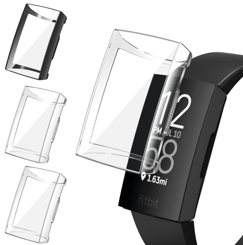 ivoler 3 Stücke Hülle mit Schutzfolie für Fitbit Charge 4 / Fitbit Charge 3, Vollständige Abdeckung Stoßfest Kratzfest Schutzhülle Ultradünne Weiche TPU Displayschutz Case, 2 Klar + 1 Schwarz