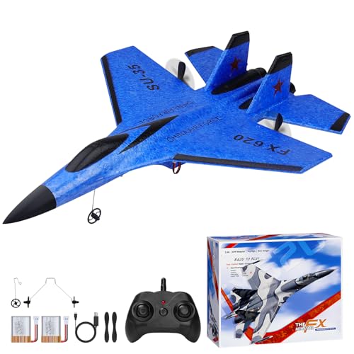 Henakmsl RC Flugzeug 2CH Ferngesteuerter SU35 Kämpfer 2.4GHz RC Flugzeug RTF für Anfänger, Kinder und Erwachsene, FX620 Flugzeug Spielzeug mit Farbigen Lichtern USB-Aufladung Blau