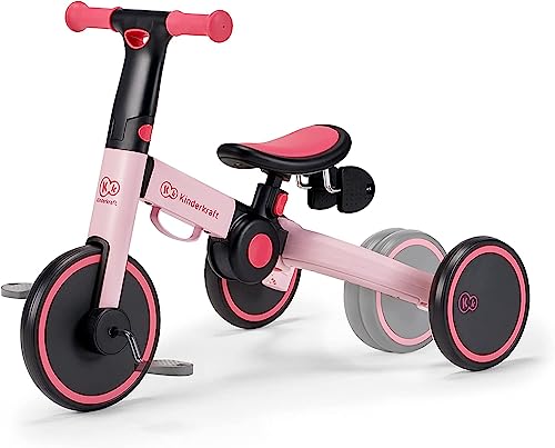 Kinderkraft Dreirad 3in1 4TRIKE, Leicht Rutscher, Laufrad, Zusammenklappbar, ergonomische Sattel, ab 12 Monat bis 5 Jahre, Rosa