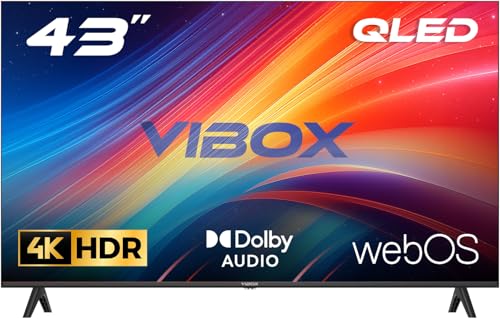 Vibox 43-Zoll 4K QLED Smart TV | WebOS | 3X HDMI, 2X USB | Wandmontage kompatibel | Gestenfernbedienung mit Streaming-Steuerung