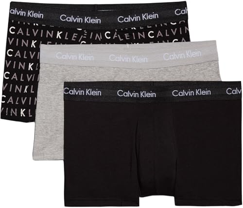 Calvin Klein Herren 3er Pack Boxershorts Low Rise Trunks Unterwäsche, Mehrfarbig (Black/Grey Heather/Subdued Logo), L