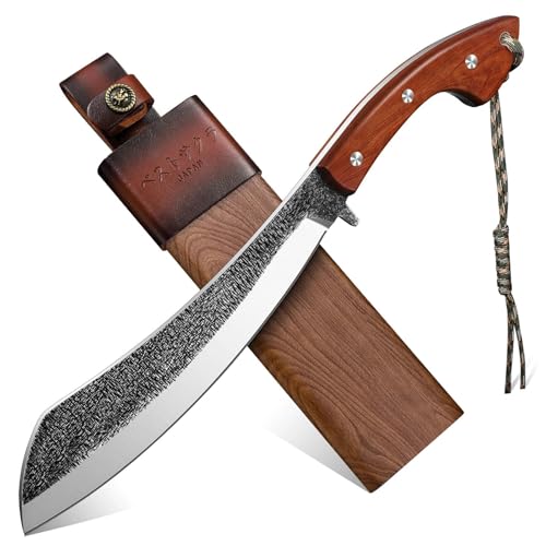 Golden Bird Outdoor Messer Survival Machete Großes Full Tang Design mit Holzgriff und Eichenholz-Scheide – Präzise Bushcraft Messer für Camping, Gartenarbeit und Überlebenssituationen- Geschenke