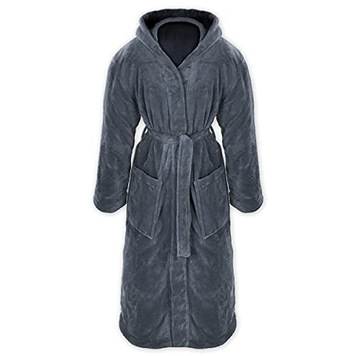 Gräfenstayn® Damen & Herren Kuschelfleece Bademantel mit Kapuze Größe S-XXXL mit Öko-Tex Standard 100 Flanell Fleece (L, Anthrazit)
