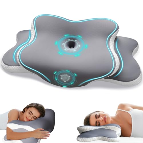 EvenVentric Nackenkissen Kopfkissen - Ergonomisches Kopfkissen Nackenschmerzen für Seiten, Rücken & Bauchschläfer, Memory Foam Kissen mit Kühlung abnehmbare Kissenhülle （Grau）