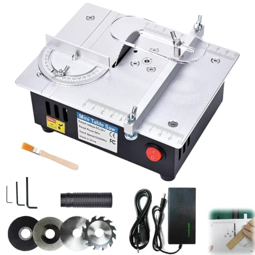 Mini Tischkreissäge für DIY-Holzbearbeitungsprojekte,7-Gang-Netzteil Einstellbarer,Tischkreissägen Tragbare Präzisions Table Saw 0,1-15mm Sägeblatt Höhenverstellbarer, Arbeitserleichterung für Jeden