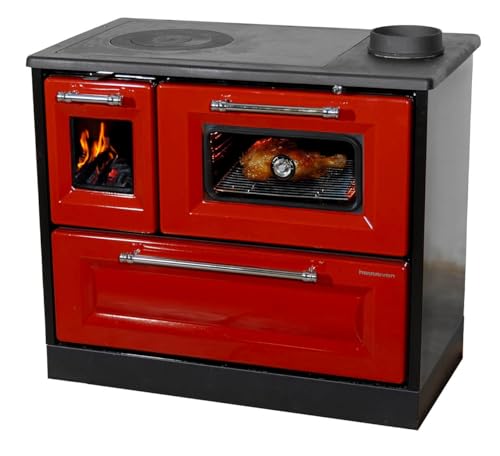 Kaminofen mit Backfach und Herdplatte 4012 Rot Holzofen 8 kW Holz Ofen Mehrfachbelegung Kamin Heizofen Küchenherd