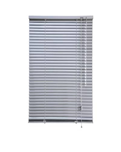 iYueMps Alu-Jalousie 100 x 130cm(B x H) 25mm Lamelle Aluminium Jalousie Ohne Bohren für Haus Büro, Badezimmer Schlafzimmer Wohnzimmer Küche(Silber Grau)