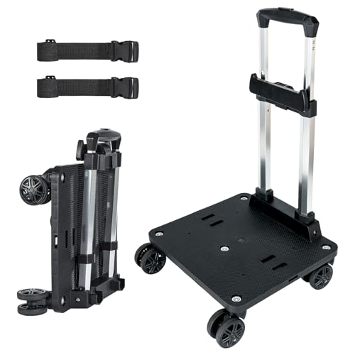 Amythe Faltbarer Trolley für Rucksack, 5 Räder Trolley mit 2 Gurten, Schultasche-Wagen für Kinder, Handwagen Universell für Schulranzen und Reisegepäck, Schwarz