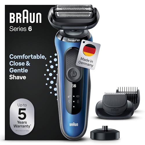 Braun Series 6 Elektrorasierer mit EasyClick Barttrimmer Aufsatz, SensoFlex Rasierer Herren Elektrisch, Ladestation, Wet & Dry, Geschenk Mann, Made in Germany, 61-B4500cs, blau