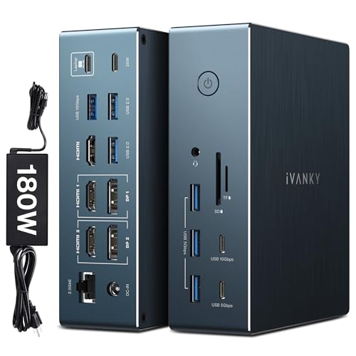 iVANKY 20-in-1 FusionDock Pro 2 DisplayLink Docking Station für MacBook Pro/Air mit 180W Netzadapter, Dreifach 4K@60Hz Monitor Display Dock für M1/M2/M3/M4/M5 Mac mini Air, 2.5GbE, 3*HDMI, 2*DP, 10Gbp
