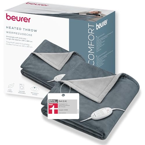 Beurer HD 75 Dark Grey Heizdecke, kuschelig weiche Wärmezudecke, 6 Temperaturstufen, maschinenwaschbar, mit Abschaltautomatik und besonders sicher, dunkelgrau, 180 x 130 cm