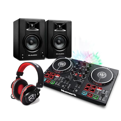 Komplettes DJ Equipment Paket - DJ Controller Set mit DJ-Lichtern, Aktive 120-Watt Lautsprecher und Pro DJ Kophörer