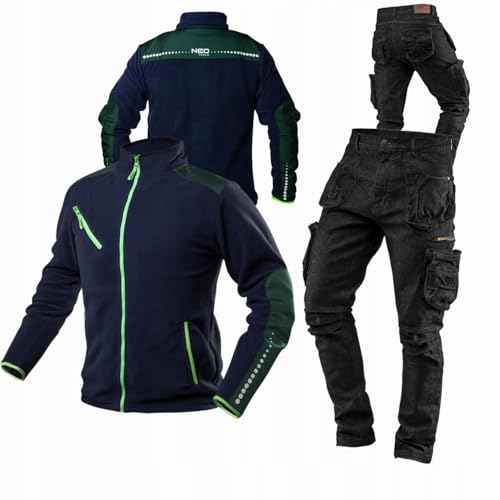 NEO TOOLS Robuste Herren Arbeitskleidung Set - Arbeits-Fleecejacke mit Cordura & Denim-Hose, Stretch, Moderne Workwear für Profis und Heimwerker Arbeitsbekleidung Herren